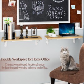 TEAMIX Wall Mounted Folding Table, Floating Desk for Small Spaces, Drop Leaf Dining Table for Kitchen Fold Down Laundry Shelf with Heavy-Duty Brackets