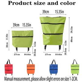 2 in 1 Lightweight Collapsible Shopping Cart,Folding Shopping Bag Cart with Wheels Reusable Shopping Bags Grocery Bags Shopping Travel Bag on Wheels for Women or Men Travel Home Kitchen (Red)