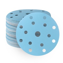 6 Inch 15 Hole Sanding Discs 120 Grit Hook and Loop Sanding Disc Blue Ceramic Sanding Discs, Heavy-Duty and Dust-Free Sandpaper for Random Orbital Sanders, 50 Pack