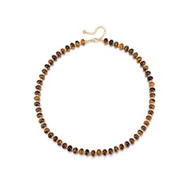 CrystalTears Tiger Eye Crystal Necklace for Women Boho Gemstone Beaded Choker Necklace Healing Stone Bead Necklaces Summer Beach Jewellery Gifts for Women Mum Christmas Birthday