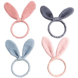 Papierdrachen 4 Rabbit Ears Napkin Rings - Muslin Look - 4.5 cm Diameter - Pastel Colours