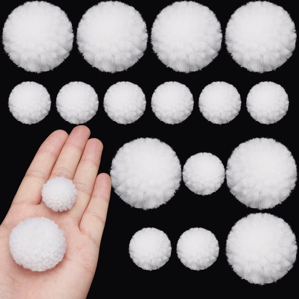 30 Pcs Yarn Pom Poms Set Includes 20 Pcs 1 Inch Pompoms 10 Pcs 1.5 Inches Pompom Balls for Christmas Crafts White Red Fluffy Pompom Balls for Xmas Party Decor Costume DIY Supplies (White)