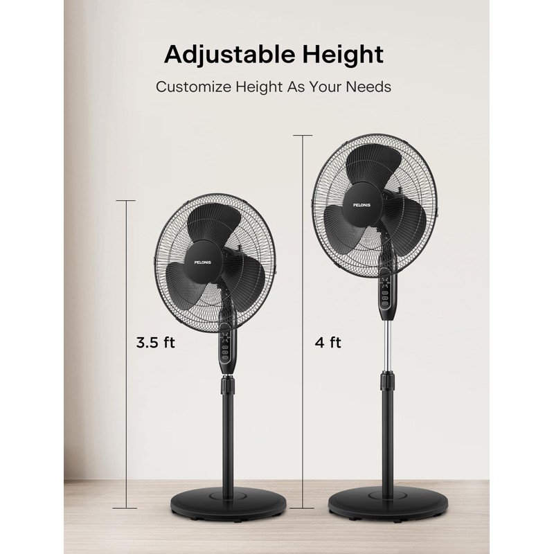 PELONIS 16'' Pedestal Fan for Bedoom, Remote, Standing Fan with