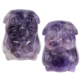 Nupuyai 2pcs Amethyst Mini Crystal Stone Statue Carved Animal Pug Dog Puppy Pekinese Set of 2, Energy Healing Stone Figurine Home Office Decor