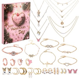 ASSRECT Jewelry Advent Calendar 2026, 24 Days Valentine's Day Countdown Jewelry Set with Necklaces, Bracelets, Rings & Earrings for Daughter, Girlfriend, Wife, Mom Surprise Gifts