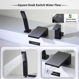 KAPHOME Roman Tub Faucet With HandHeld Shower,Deck Mount Bathtub Faucet Set With Waterfall Tub Spout,3-Holes Single-Handle Widespread Brass Tub Filler With Sprayer Matte Black,4Y3MK