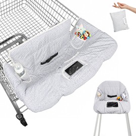 2-in-1 Baby Shopping Cart Cover, Soft Cotton Padded High Chair Liner with Safety Straps