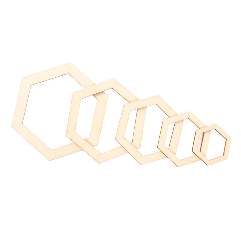 205Pcs Hexagonal Wooden Cutouts 5 Sizes Light Durable Odourless Blank