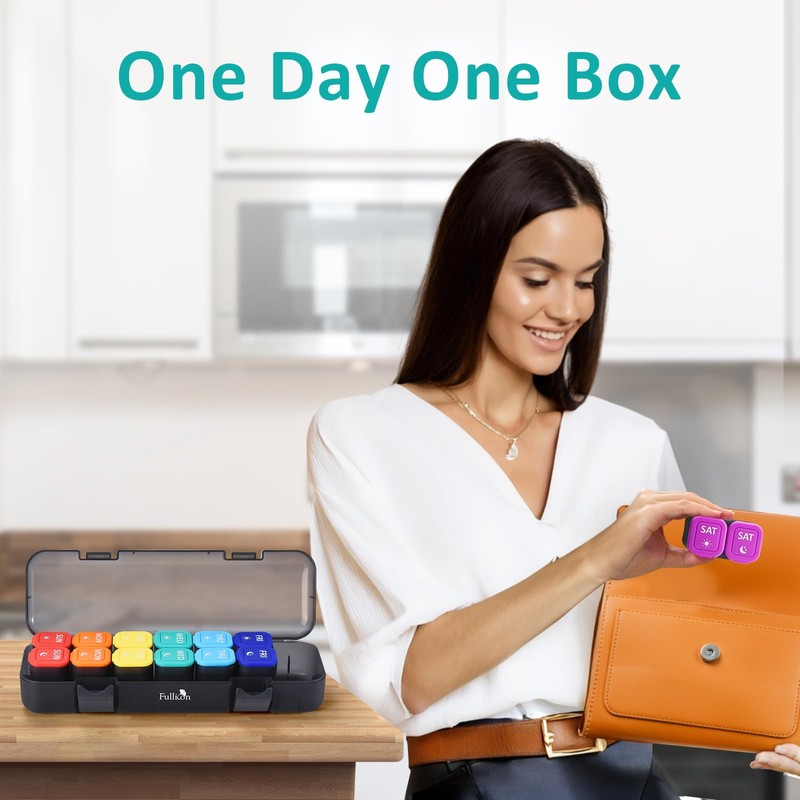 Fullicon Moisture-Proof Pill Organizer 2 Times a Day, Weekly Pill