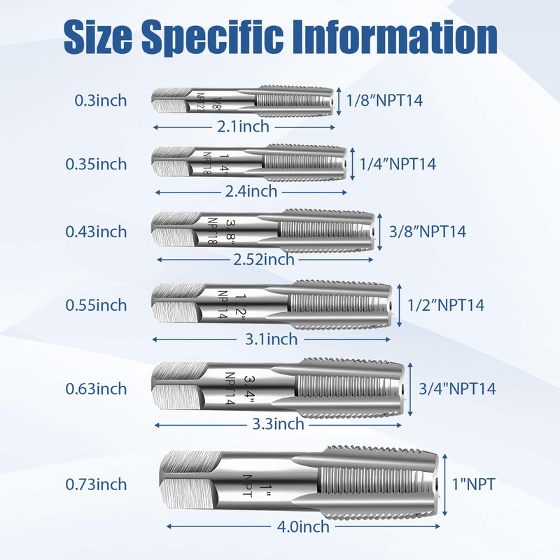 JAMHEXOU 6-Piece NPT Pipe Tap Set, 1", 3/4", 1/2", 3/8",