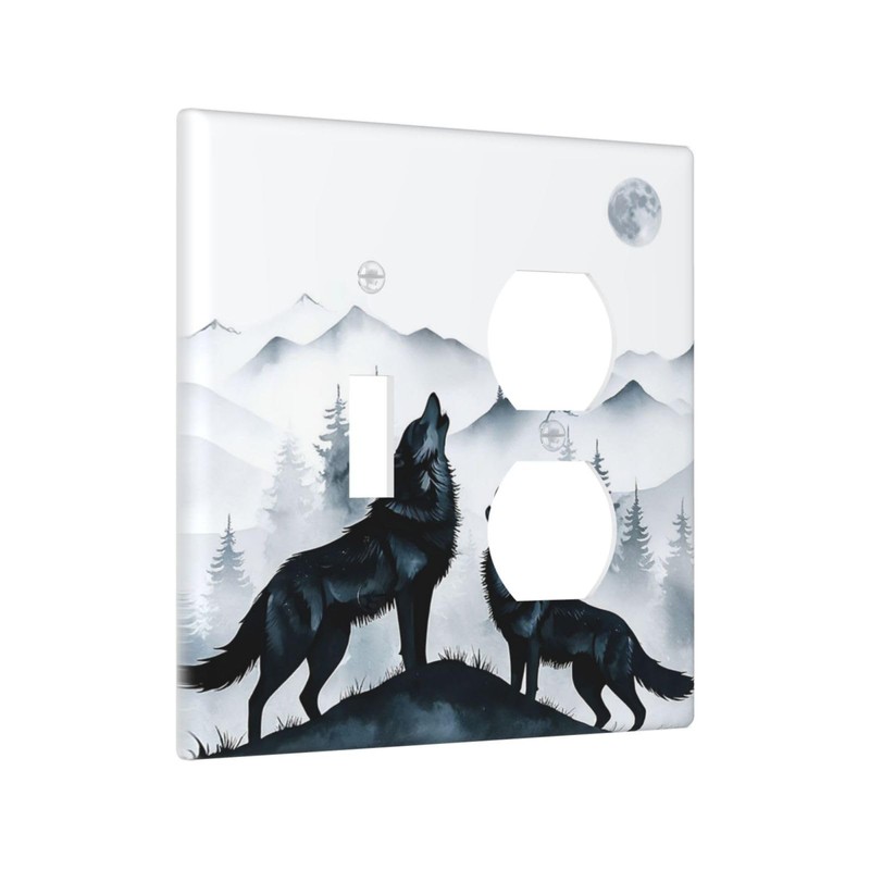 Spshian Light Switch Cover Plate Black White Ink Forest Wolf