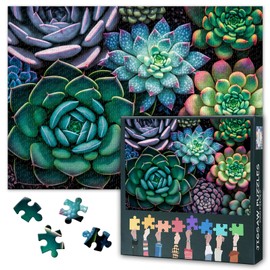 1000 Pieces Jigsaw Puzzle for Adults, Succulent Jigsaw Puzzles, Colourful Succulent Plants Puzzles Educational Fun Games or Toys for Elders Friends, Impossible Puzzle for Adults 20X27 INCH