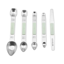 Stainless Steel Magnetic Measuring Spoons Set, Heavy Duty Metal Kitchen Gadgets for Baking & Cooking, Fits in Most Kitchen Spice Jars, Set of 4 with Leveler (Mint green)