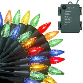 mollie Christmas String Lights with 50 LEDs 17 Ft, 8 Modes LED Mini String Lights, Battery Operated Waterproof Christmas String Lights with Green Wire for Outdoor for Wedding Party, Multi Color