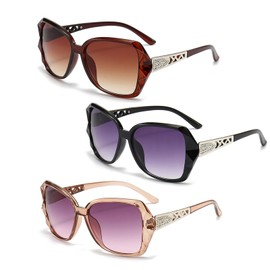 3 Pcs Women Sunglasses UV 400 Glasses Oversized Polarized Sunglasses Rectangular Sparkling Large Frame Vintage Fashion for Women