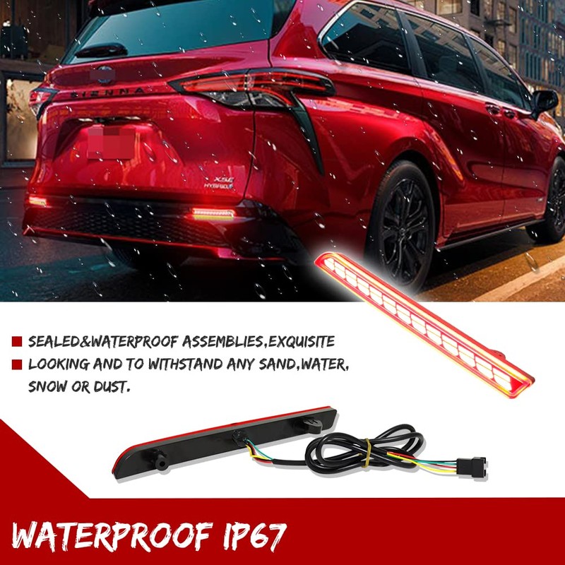 KENRTIR Red LED Rear Bumper Reflector Light Brake Sequential Turn