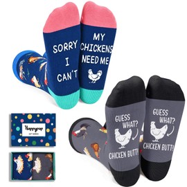 HAPPYPOP Chicken Socks for Women Farm Animal Socks, Funny Chicken Gifts for Chicken Lovers Rooster Gifts Men 2 Pack