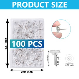 100 Pcs Clear Push Pins Tacks, Thumb Tacks, Reusable Flat Head Thumbtacks for Bulletin Board, Wall Displays and Hanging, Maps, Posters
