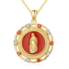 Alphm Virgin Mary Necklace 925 Sterling Silver 18K Gold Plated Virgen De Guadalupe Pendant Virgin Mary Medallion Jewelry for Women