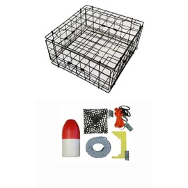 KUFA Vinyl Coated Crab Trap & Accessory Kit (100' Lead CoreRope, Clipper,Harness,Bait Case & 14" Red/White Float) S60+CAC3