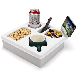 Couch Cup Holder Tray, Silicone Sofa Couch Caddy for Bed Seat Car Beach Organizer, Waterproof Sofa Cup Holder with Phone Stand for TV Remote, Snacks, Drinks, Cellphone (White)