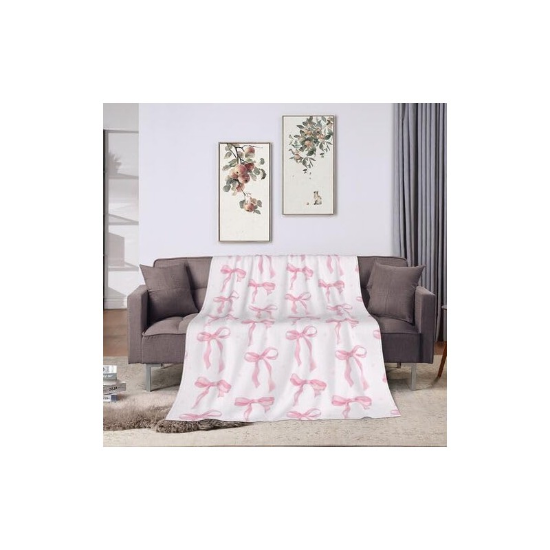 Pink Bow Fuzzy Blanket Cute Bowknot Throw Blanket Bowtie Cozy