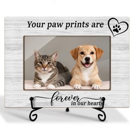 Zgogy Pet Memorial Picture Frame 4x6 - Your Paw Prints Are Forever In Our Hearts, Wooden Photo Frame With Stand Display Frame Desk Decor Home Decor Pet Memorial for Dog or Cat (Horizontal) -11