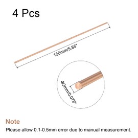 sourcing map 2mm Diameter 150mm Length Solid Copper Round Rod Lathe Bar Stock for DIY Craft CNC Cutting Pack of 4