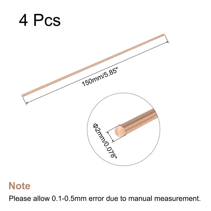 sourcing map 2mm Diameter 150mm Length Solid Copper Round Rod