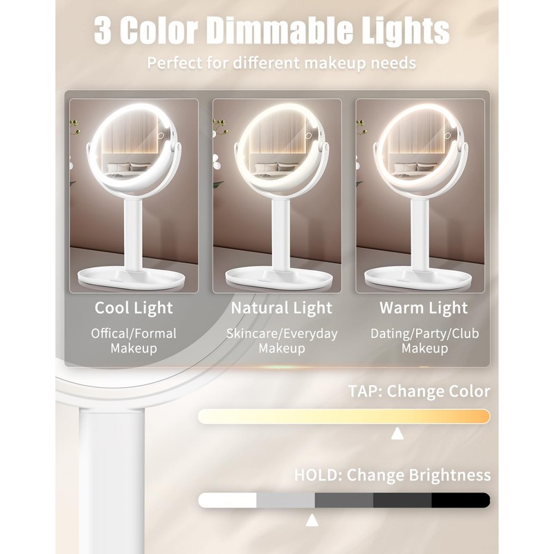 vpu 15X Magnifying Makeup Mirror with Lights, Double Sided 360°