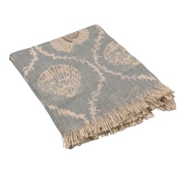 Creative Co-Op Cotton Slub Throw with Coral and Shells Ogee Pattern, Blue and Natural