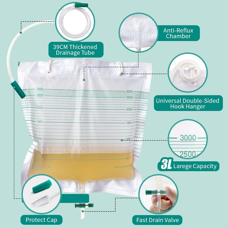 Xiaozhifu Urinbeutel 3000ml, 5 PSC Urinbeutel Beinbeutel, Urindrainagebeutel mit schlauch,