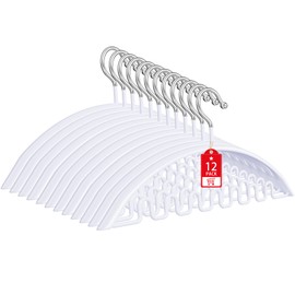 Clothes Hanger 12 Pack, Sweater Hangers No Shoulder Bump, 16.5 Inch Wide Heavy Duty Metal Coat Hangers for Closet Non Slip PVC Coating Space Saving Hangers for Suits Dresses Jackets Bra Shirt White