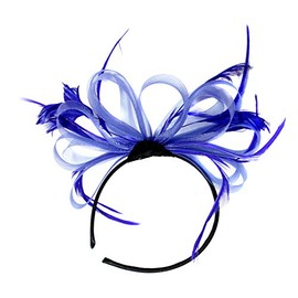Royal Blue Huge Net Hoops Feather Headband Fascinator Wedding Ascot Hair One Size