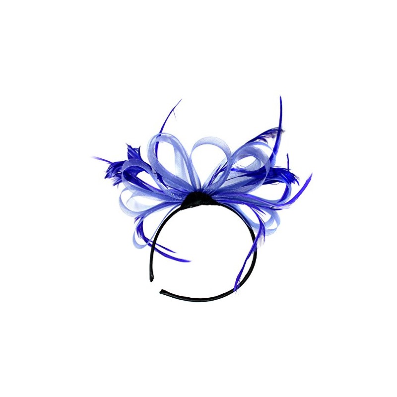 Royal Blue Huge Net Hoops Feather Headband Fascinator Wedding Ascot