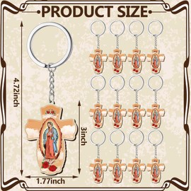 Equsion 24 Pcs Our Lady of Guadalupe Wood Keychain Wooden Christian Keychain First Communion Gift Baptism Religious Party Favors Key Ring for Guests Christian Gifts Recuerdos De Bautizo