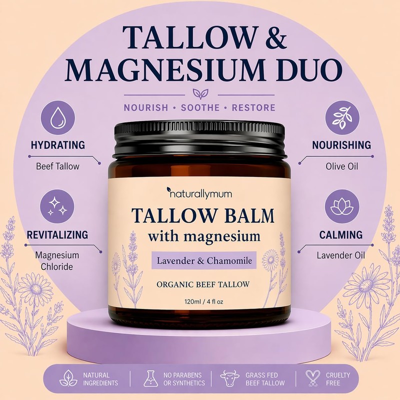 NaturallyMum Magnesium Tallow Balm | Lavender & Chamomile | Organic
