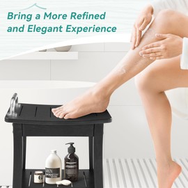 Homenjoy HDPE Shower Bench Stool, Waterproof Shower Seat for Inside Shower, Shower Stools for Shaving Legs with Storage Shelf for Bathroom,Black