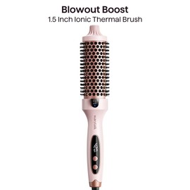 Wavytalk Blowout Boost Ionic Thermal Brush 1 1/2 Inch with LED Display, 300℉-420℉ for Different Hair Types, 120-240V Universal Voltage:_Grande Negative Ion Thermal brush-pink