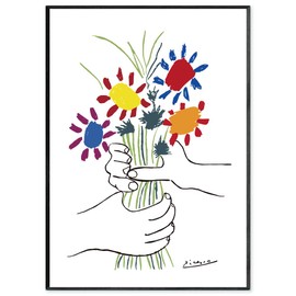 Picasso Poster Art Poster Hand Holding Bouquet Drawing A4 SQIP (Skip) Line Art Line Drawing Colorful Painting Painting Scandinavian Stylish Interior 014 (A4 Size (Poster Only))