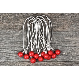 SE 8" White/Red Bungee Stretch Cords with Balls (100 Count) - BC8W-100