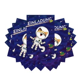 Little Leopard Spacecats Invitation Cards for Children's Birthday Parties, Pack of 12, Boys and Girls, Climate Neutral, Made in Germany, blue