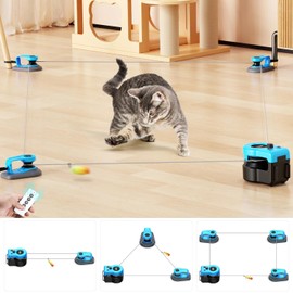 AsFrost Upgraded Interactive Cat Toy for Indoor Cats, Auto/Manual Control DIY Cat Feather Mouse Toy Treadmill for Bored Kitten Puppy Play Chase Run Exercise Hunting Mental Stimulation-Sky Blue