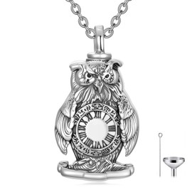 PELOVNY Owl Urn Necklace 925 Sterling Silver Clock Ashes Pendant Animal Cremation Jewelry Anniversary Keepsake for Women Men