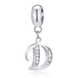 GLOWDAS 26 Letter Charms Initials A-Z Alphabet Pendant Beads, Fit European DIY Bracelet, 925 Sterling Silver Pendant Letter with CZ Charm, Gifts for Mother's Day/Family/Friends, Sterling Silver Cubic