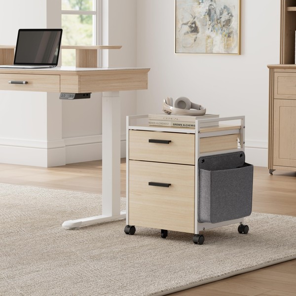 EUREKA ERGONOMIC 2-Drawer Mobile File Cabinet with Wheels, Solid Wood