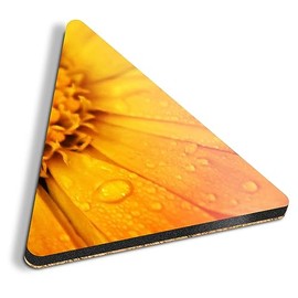 1 x Triangle Coaster - Orange Marigold Flower Cork Backed MDF Glossy Tea Coffee Accessory #51614