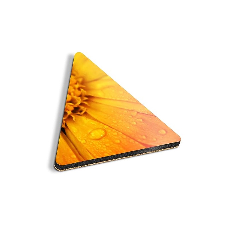 1 x Triangle Coaster - Orange Marigold Flower Cork Backed
