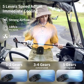 Socool 10000mAh Portable Waist Fan Clip on Wearable Belt Personal Fan Rechargeable Battery operated With 5 Speeds & Flashlight Neck Fan Hands-Free 40H Cooling For Outdoor Camping Travel
