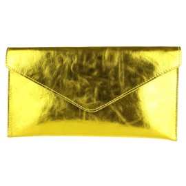 Girly Handbags Italian Suede Leather Envelope Clutch Metallic Bright Gold